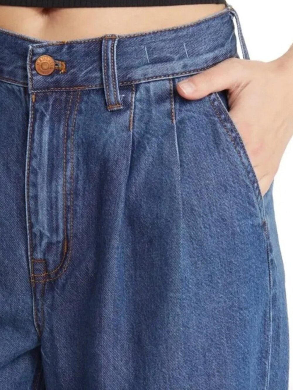 Madewell Baggy Straight Jeans Size 25 Lightweight Drapey Denim Pleated Trouser